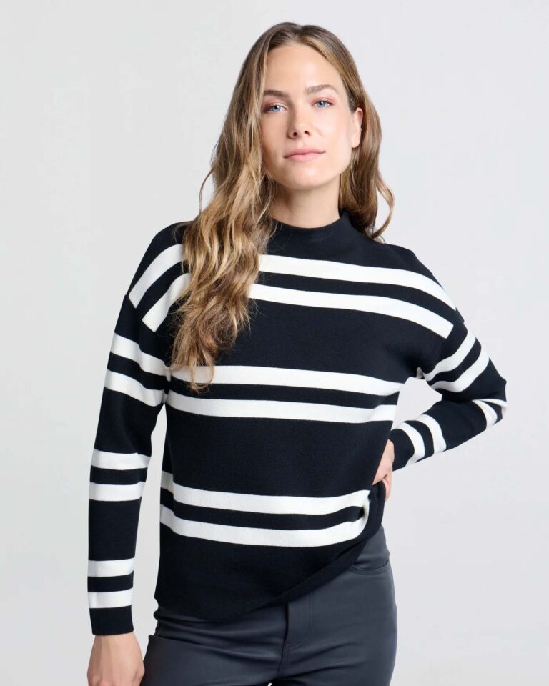 Sweater Stripe Black Yaya turtleneck zwart