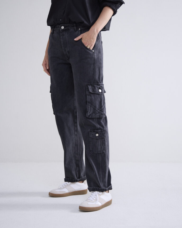 Cargo jeans baggy black cotton jeans summum