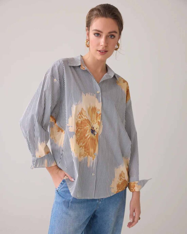 Blouse Flowers Stripes Summum zwart wit