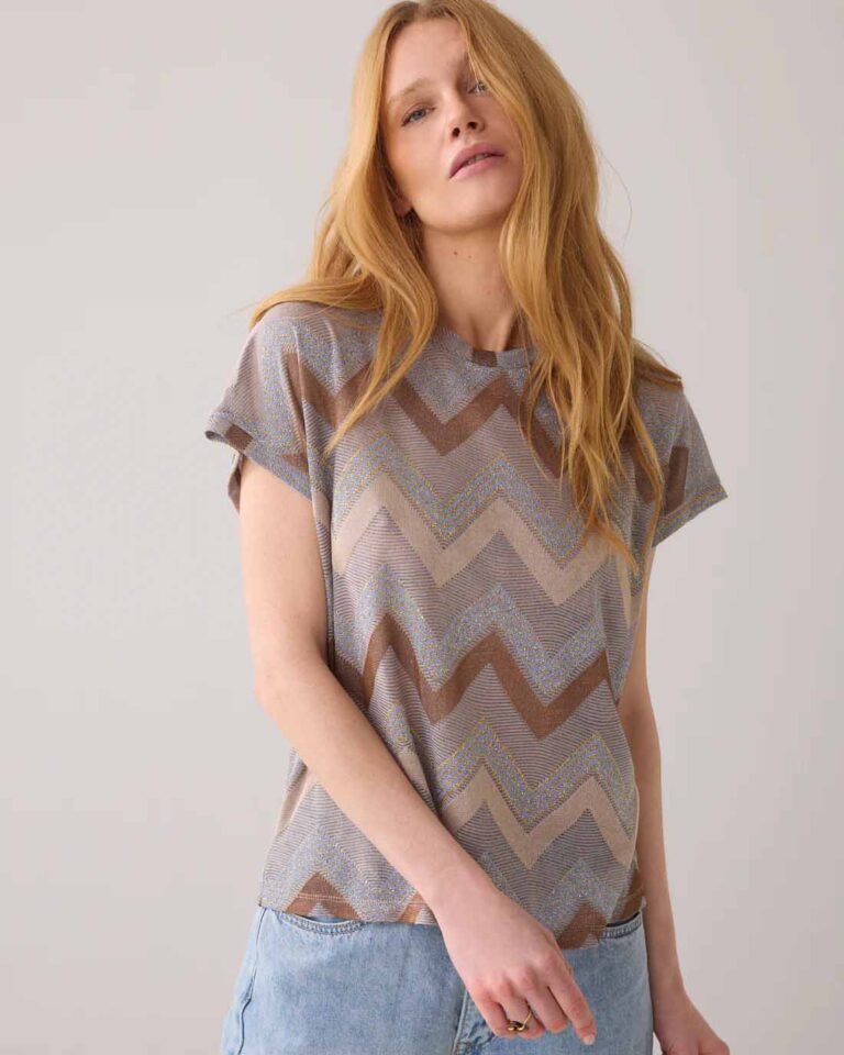 Top Zig Zag Summum multicolor bruin blauw