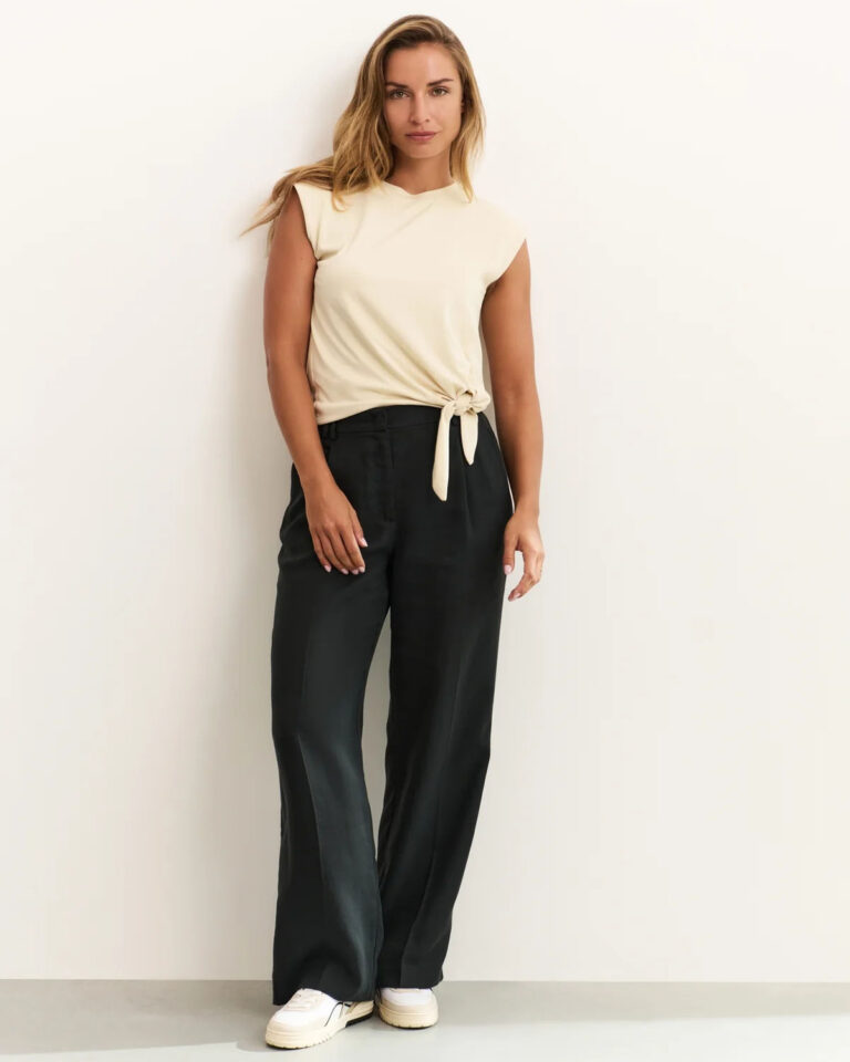 Broek Linnen Washed Black Yaya zwart