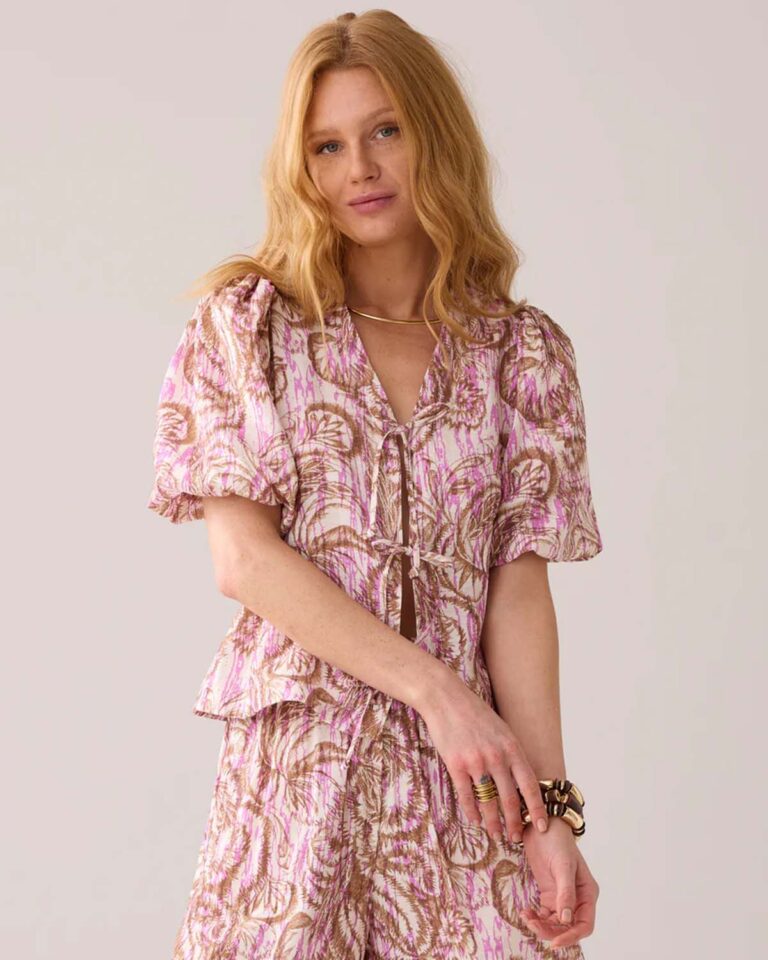 Blouse Botanic Print Summum roze bruin