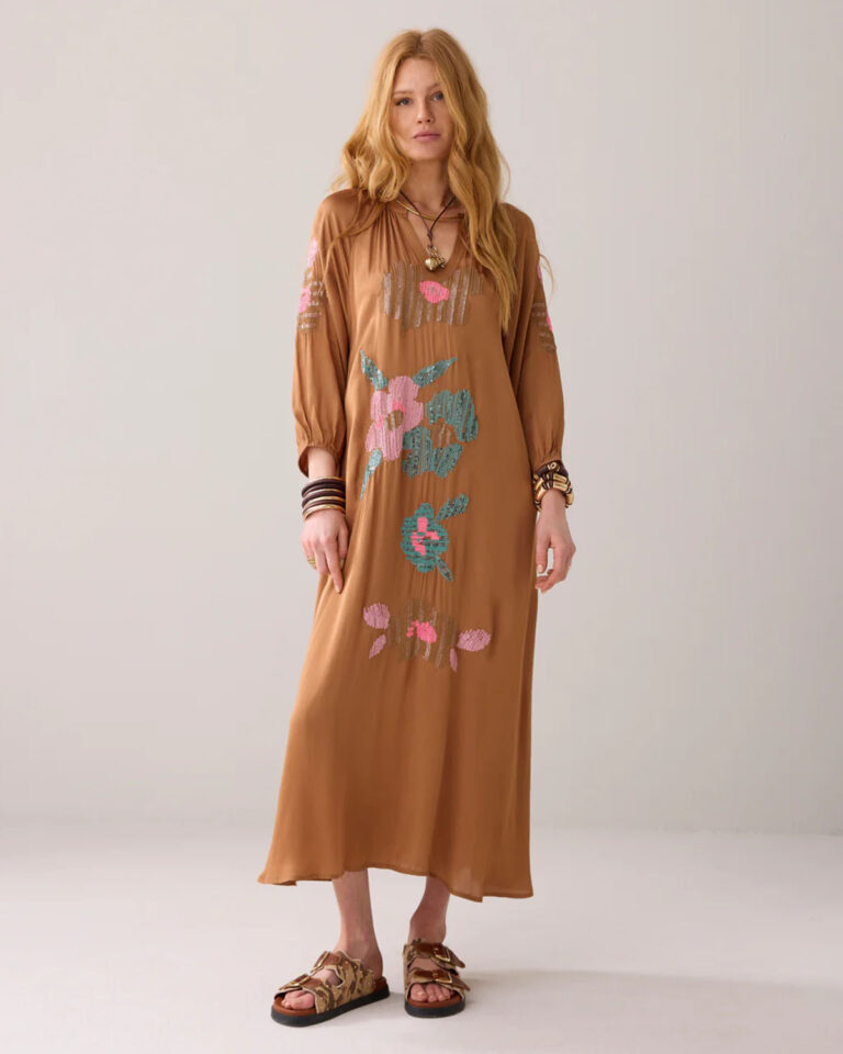 Jurk Satin Embroidered Summum bruin