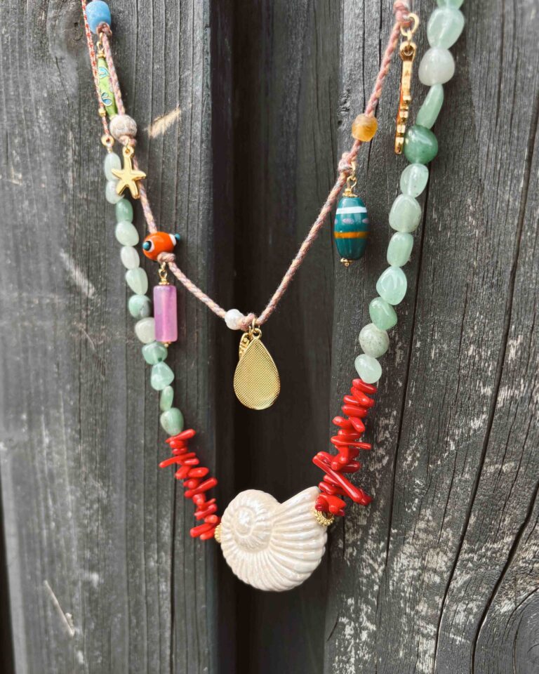 Ketting Schelp Groot Jazu Jewellery groen rood
