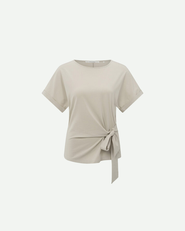 T-shirt knotted detail silver lining beige yaya