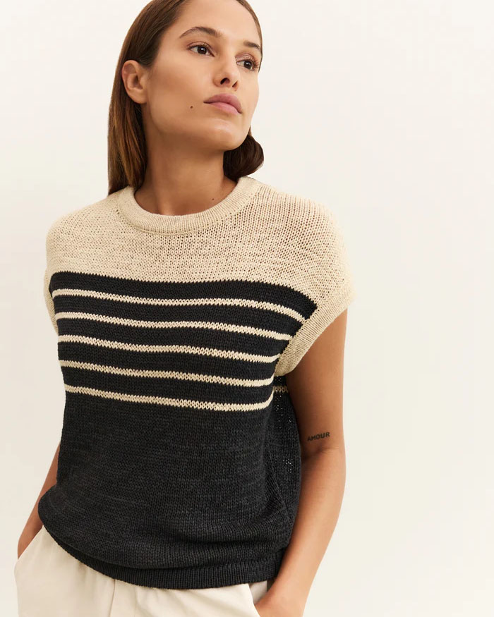 Spencer Stripe Beige Yaya zwart
