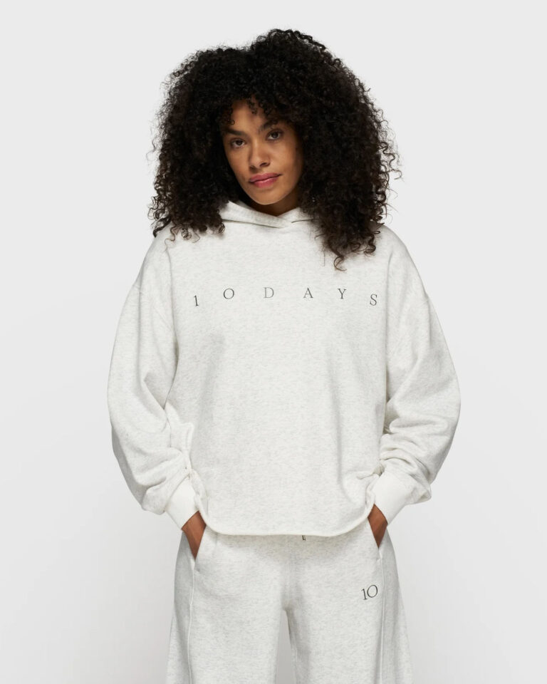 Hoodie Cropped Statement Logo 10Days white melee
