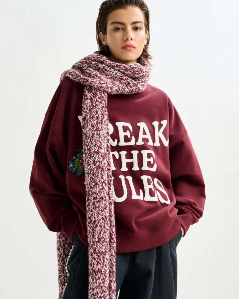 Scarf bordeaux wit melange essentiel antwerp gebreid