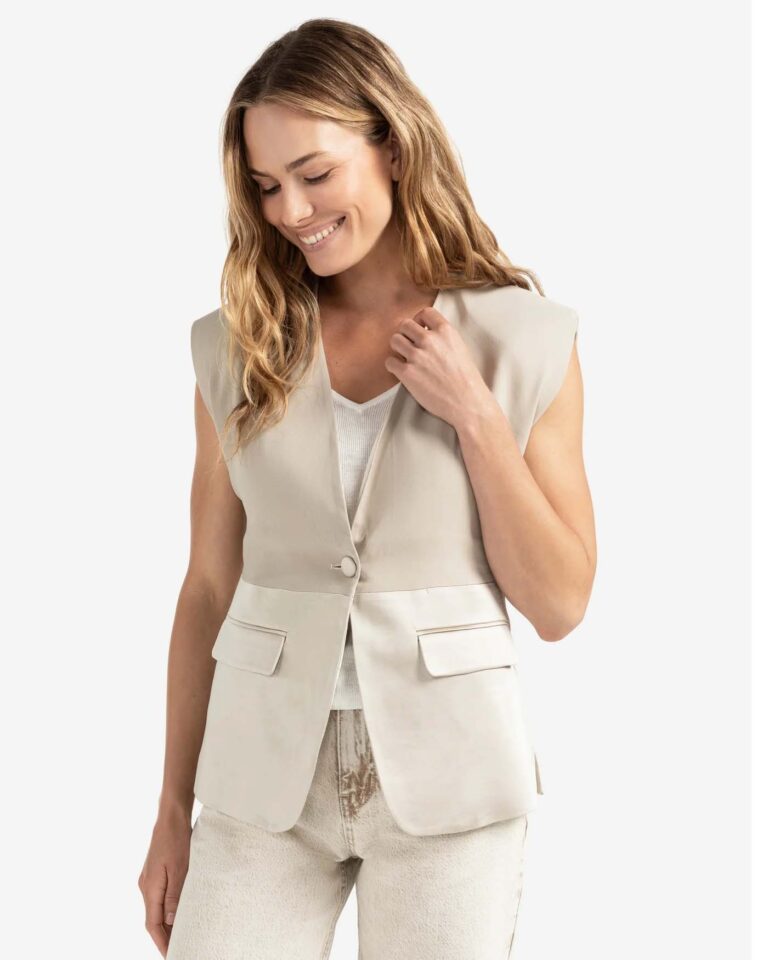 Blazer Satin Silver Lining Yaya beige mouwloos