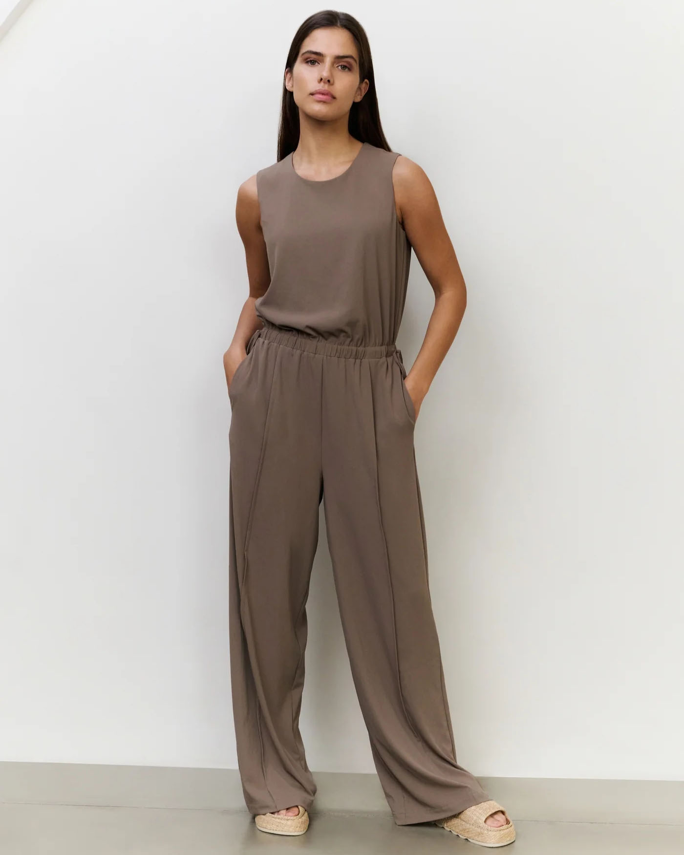jumpsuit sleeveless greyish brown yaya
