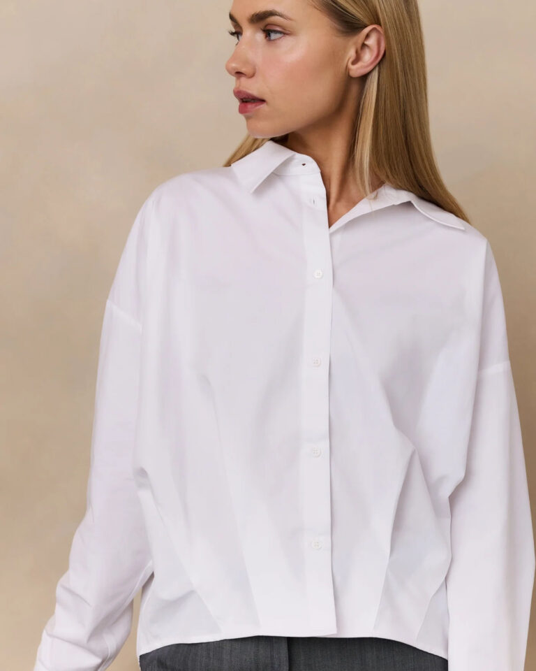 Blouse Poplin Pleat White Yaya wit