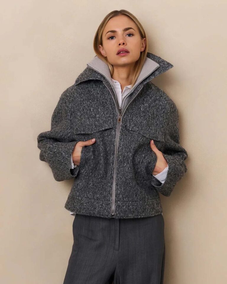 Jacket Boucle Oyster Melange Yaya donkergrijs