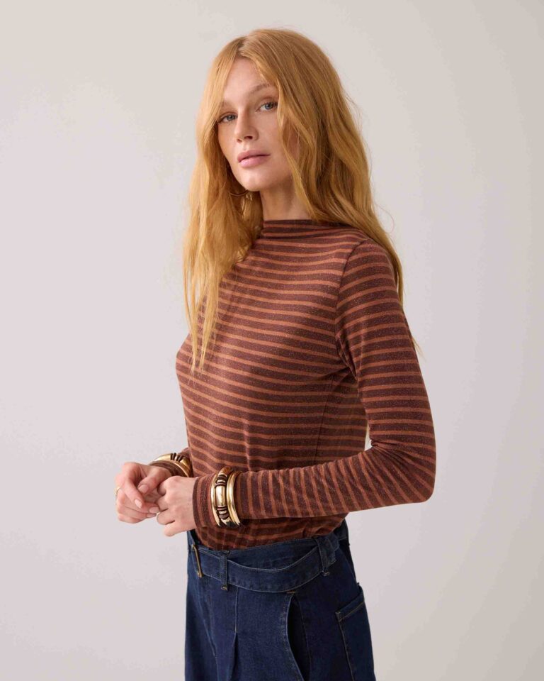 Longsleeve Stripe Lurex Cacao Summum