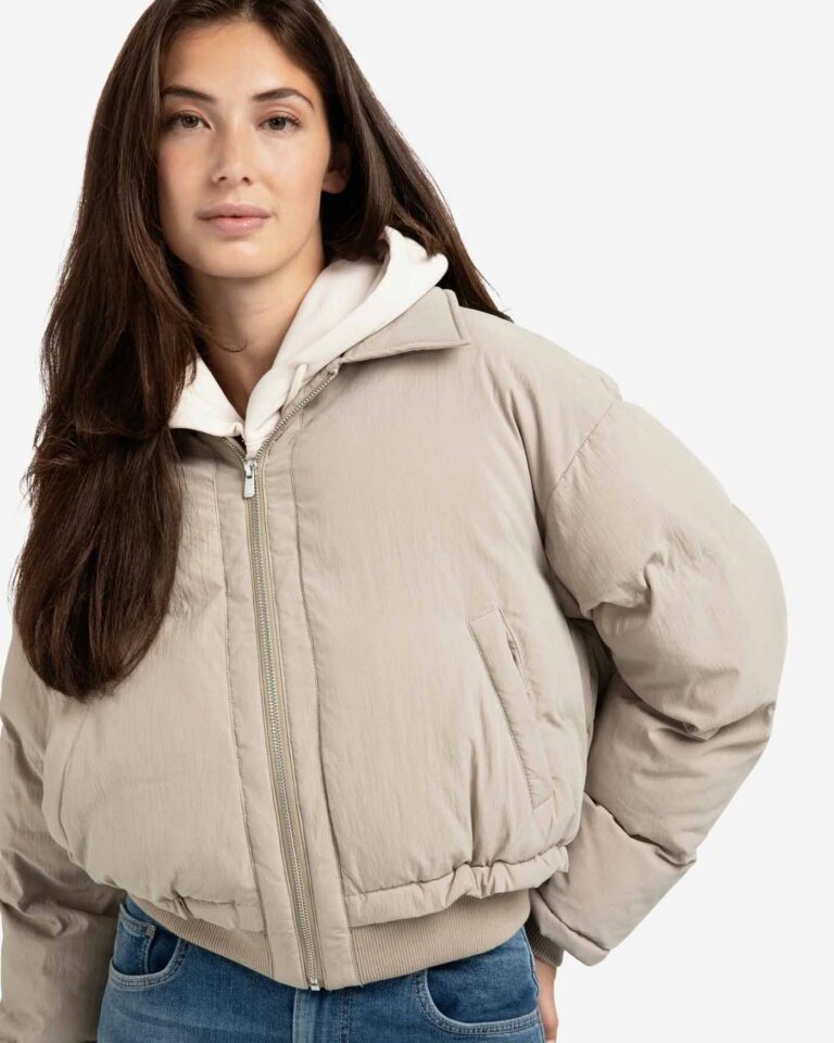 Cropped padded jacket with ribbed cuffs yaya beige