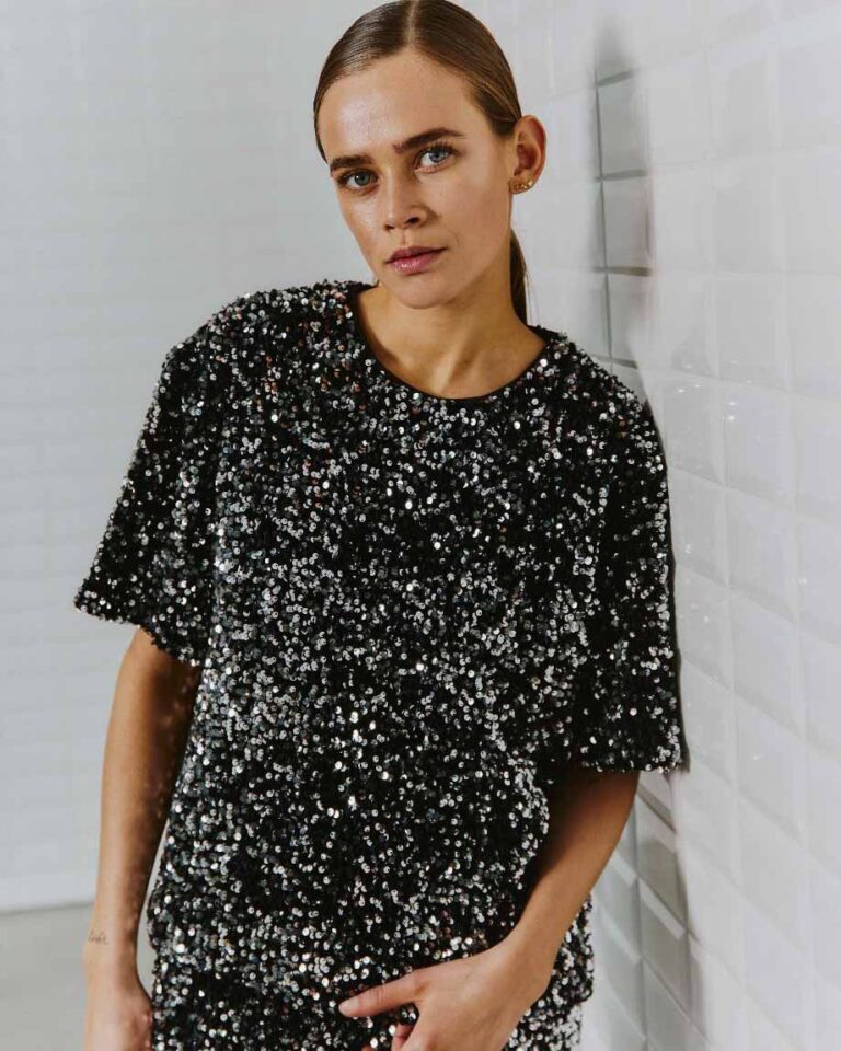 Top Idun Silver With Black zwart pailletten