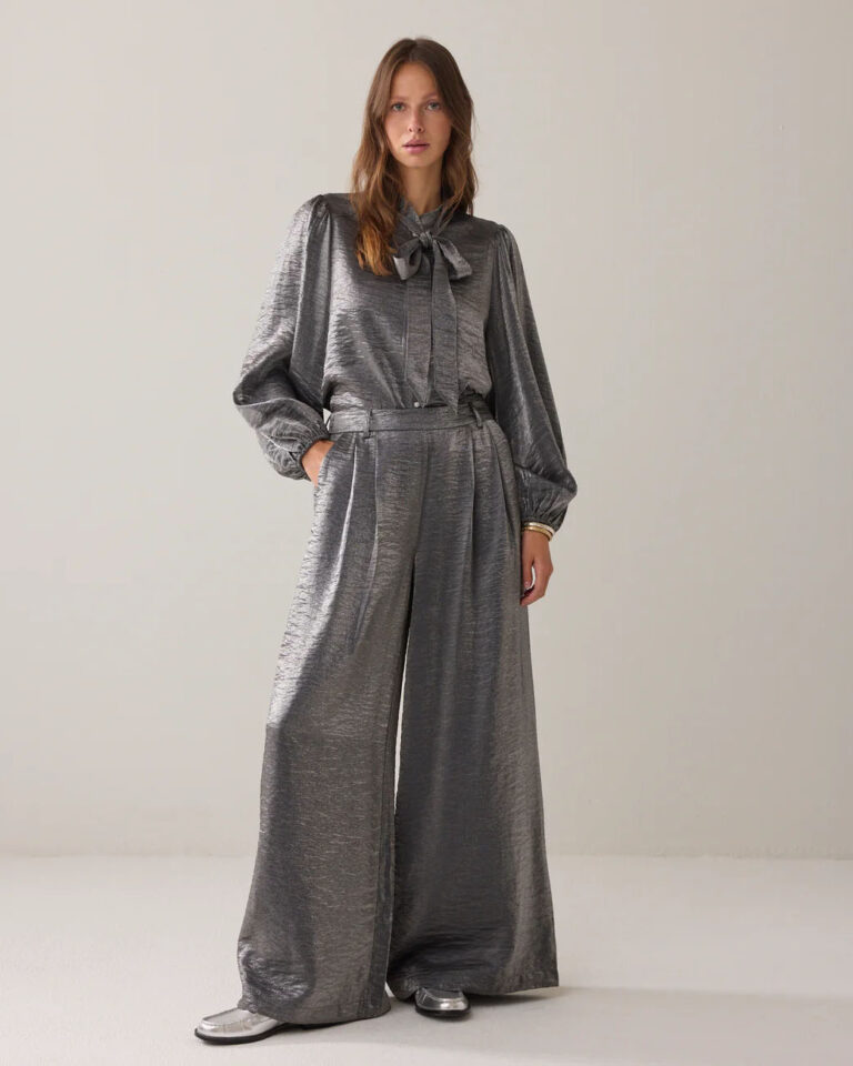 Broek Metallic Grey Summum shine wide leg