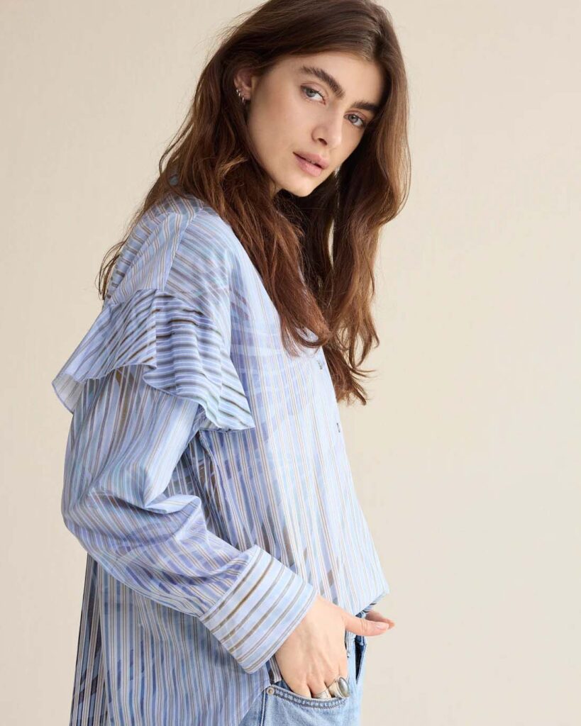 Blouse Flowers Stripes Summum blauw