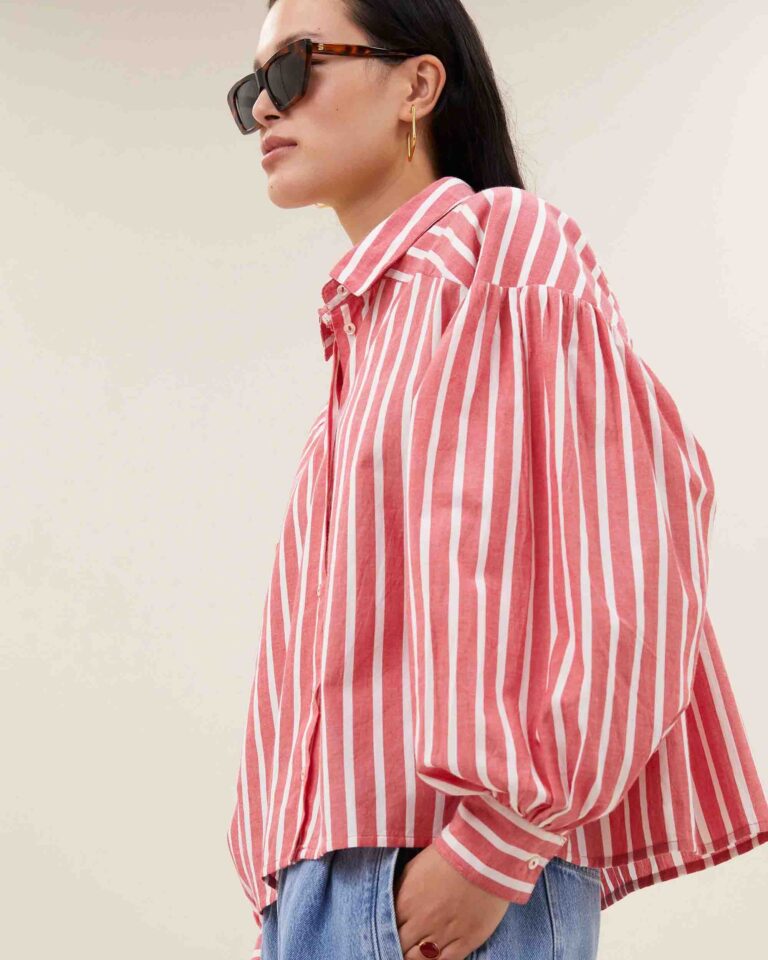 Blouse Sarah Short Stripe By Bar rood wit