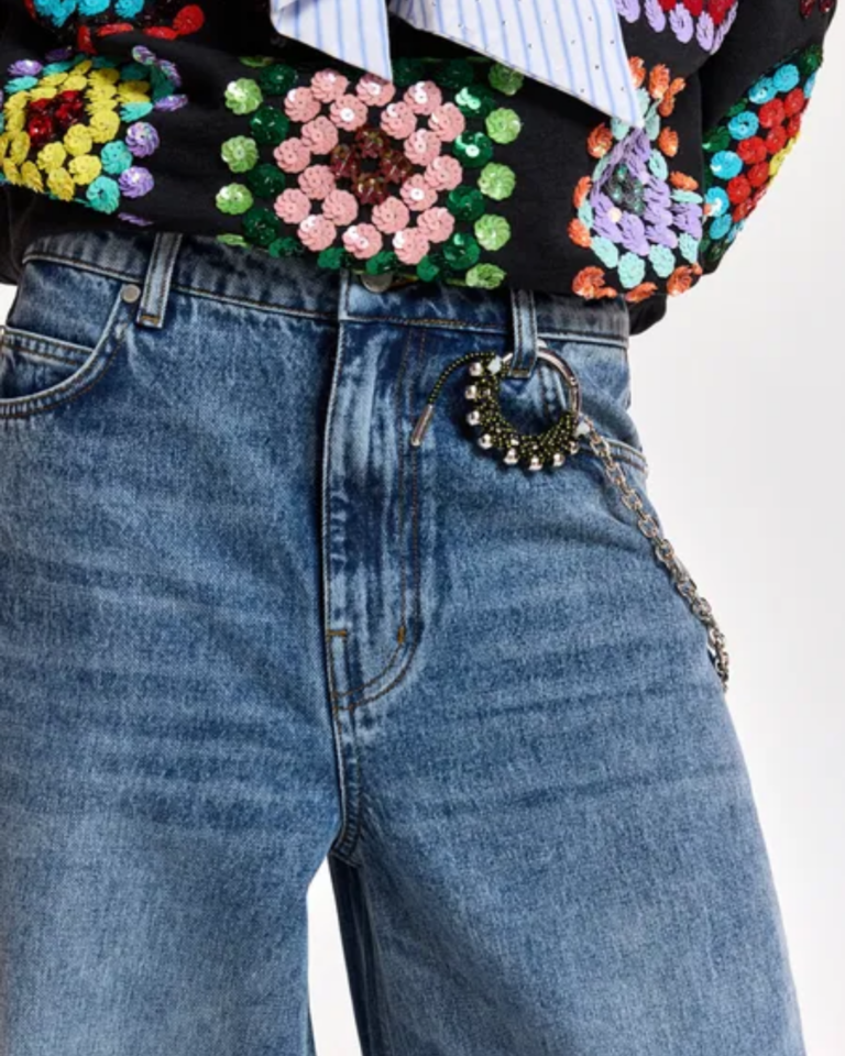 Blauwe katoenen jeans met barrel-pijpen