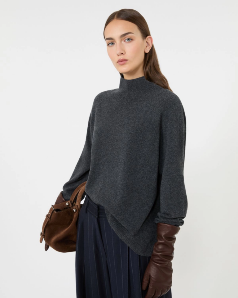 Carded wool and cashmere yarn sweater - Dark grey