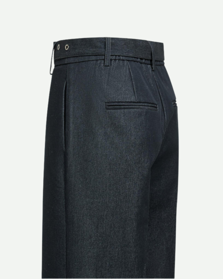 Geweven broek met ceintuur en subtiele glans (3)