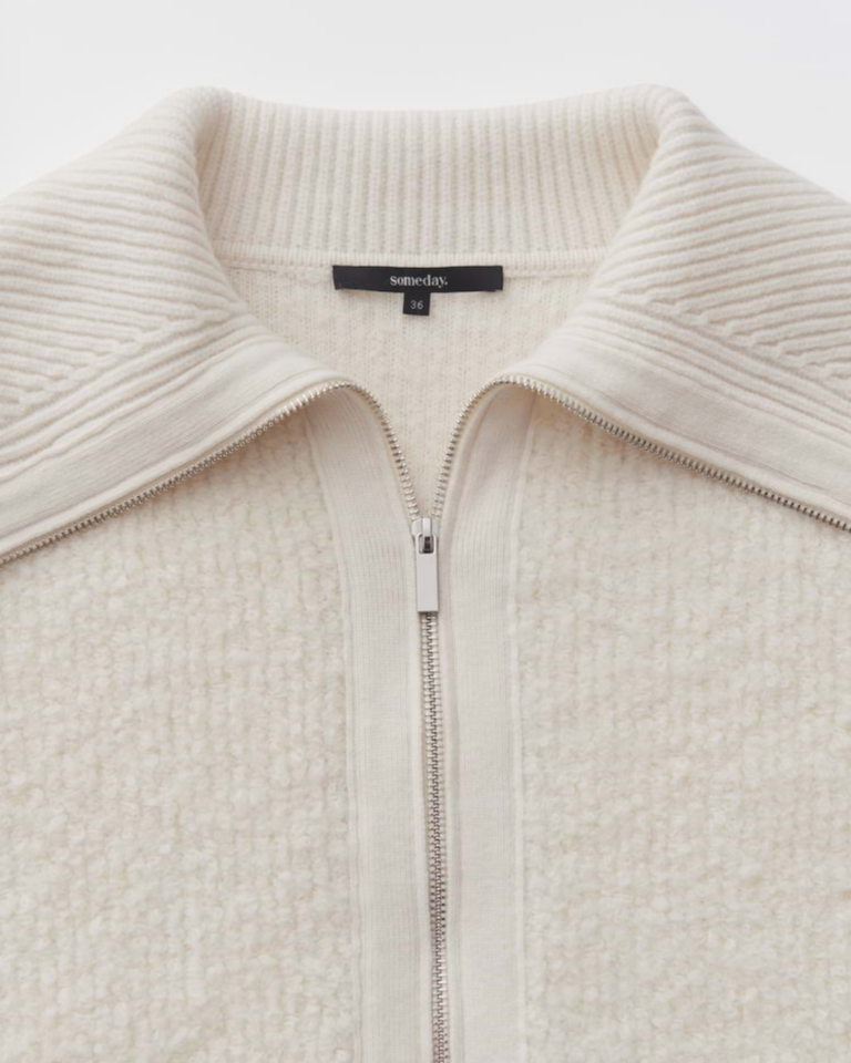 Regular-fit cardigan with zip teski beige