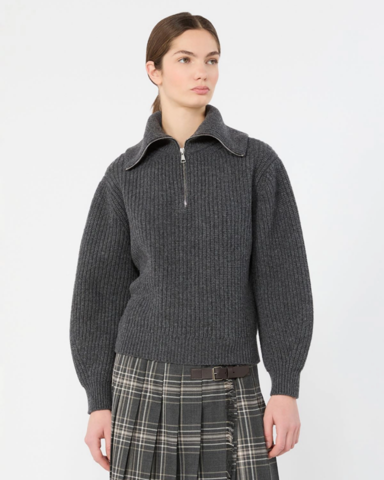 Wool zip-up roll-neck jumper - Dark grey