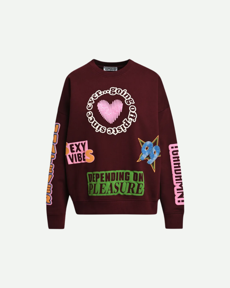 Bordeaux sweater met veelkleurige grafische prints