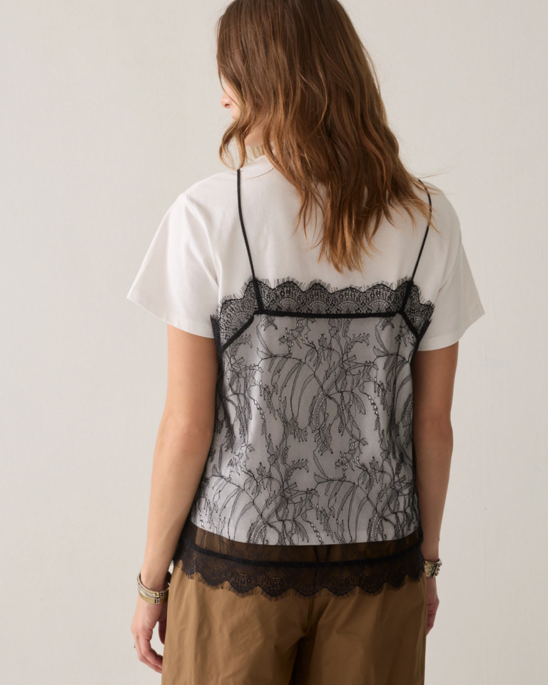 Boxy T-shirt van jersey met kant summum