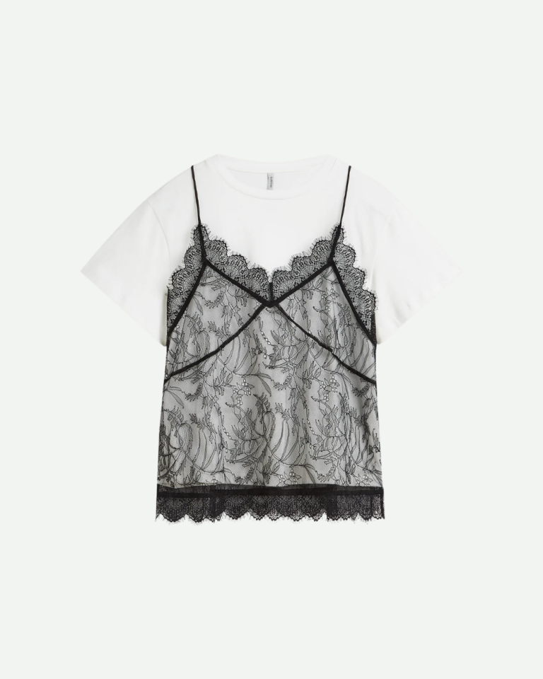 Boxy T-shirt van jersey met kant summum