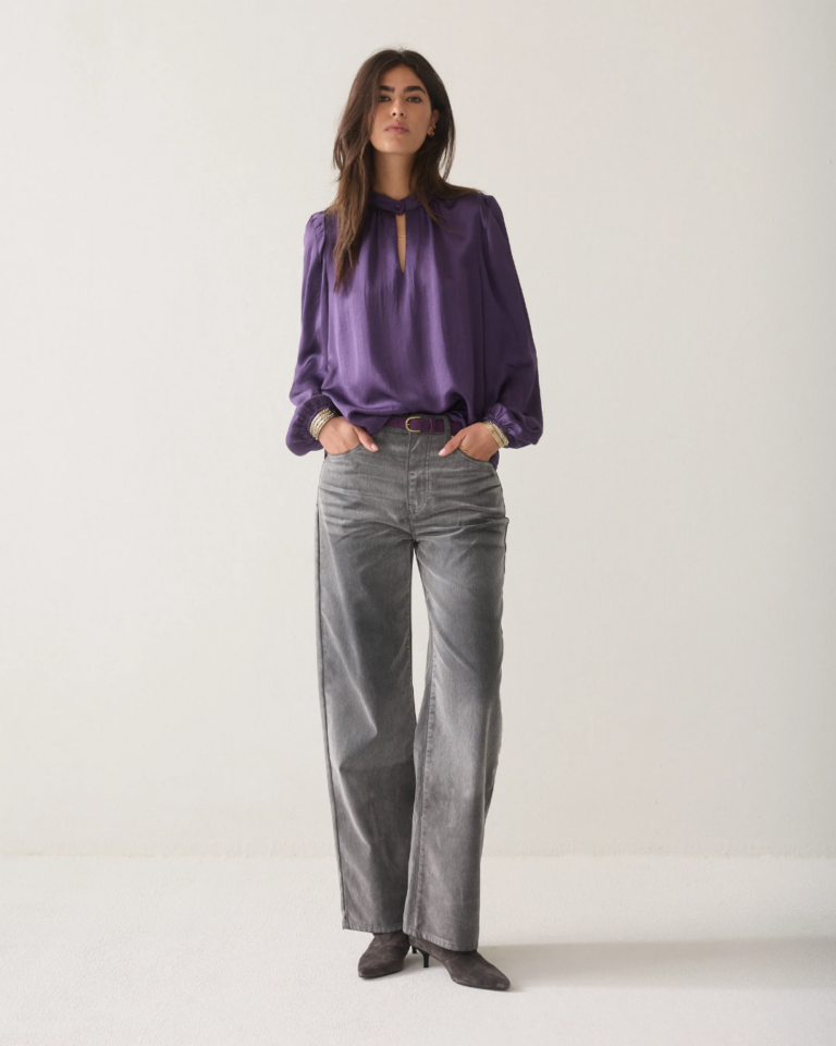 Silky top met schoudervulling paars summum (3)