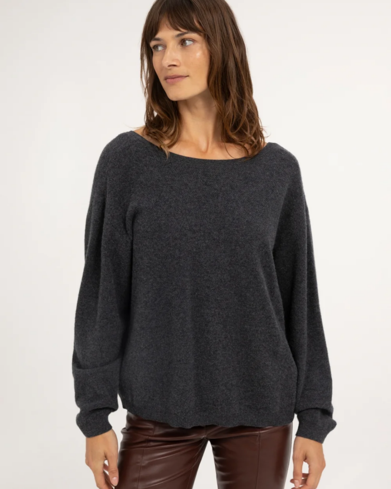Sweater met structuur en diepe V-hals op de rug grey YAYA