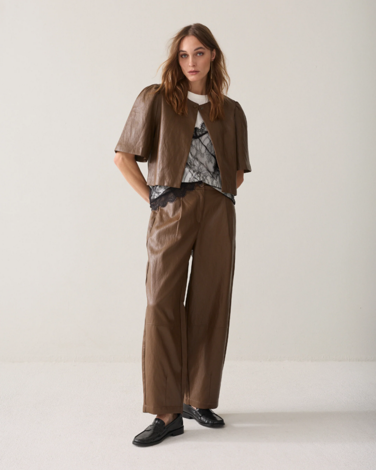 Wijde broek faux leather summum bruin