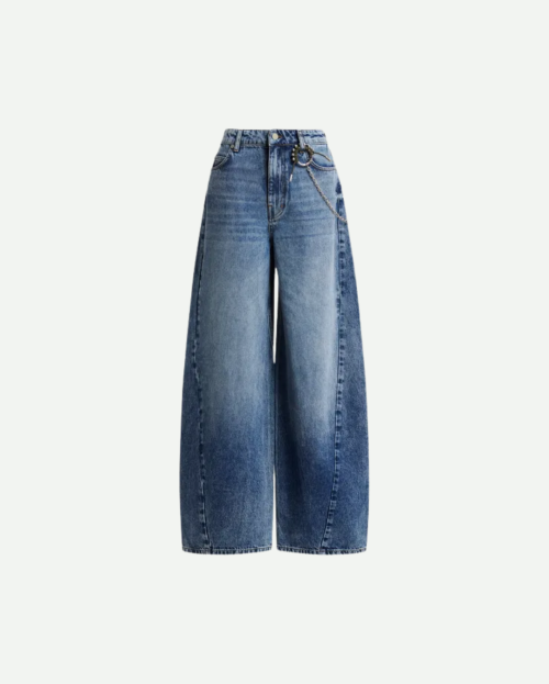 Blauwe katoenen jeans met barrel-pijpen
