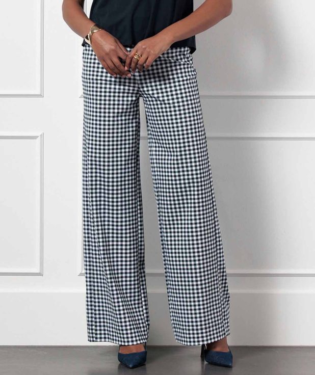 Broek Lexie Small Check Studio Anneloes dark blue off white
