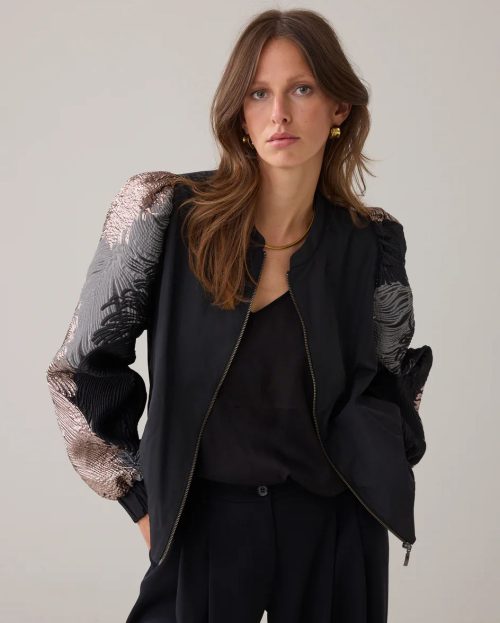 Jacket Leaves Jacquard Summum zwart