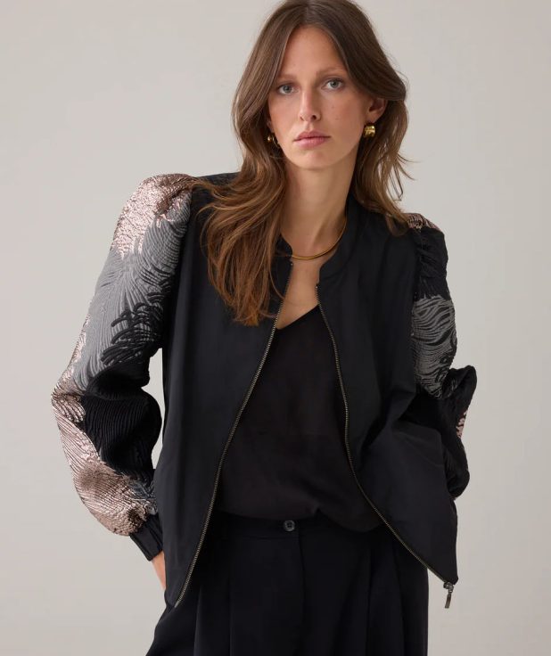Jacket Leaves Jacquard Summum zwart