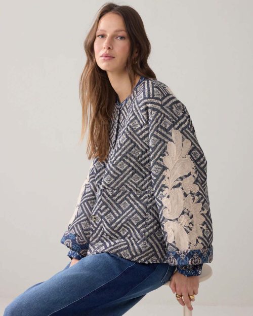Jacket blue jacquard print summum woman