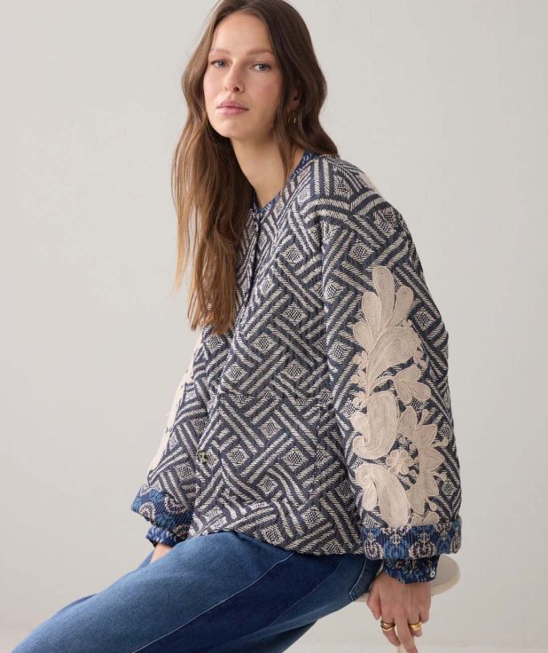 Jacket blue jacquard print summum woman
