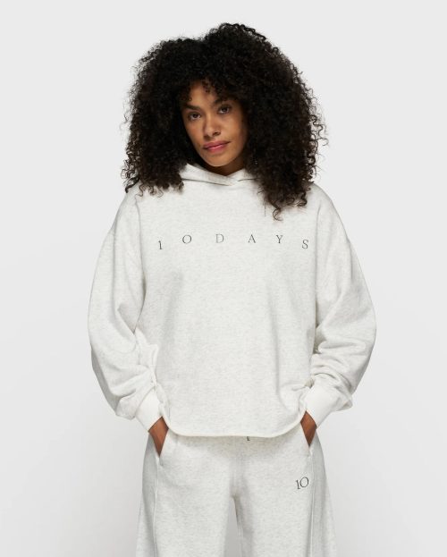 Hoodie Cropped Statement Logo 10Days white melee