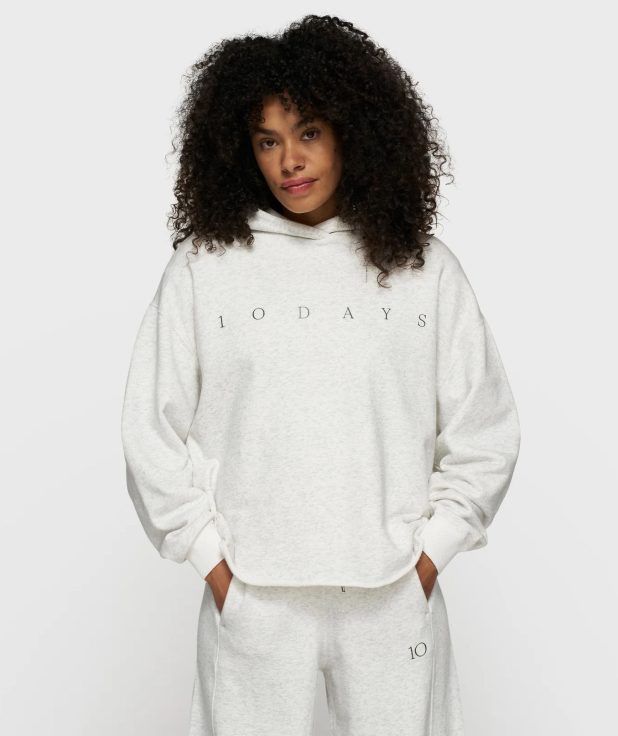 Hoodie Cropped Statement Logo 10Days white melee