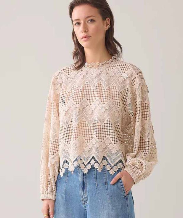 Blouse Lace Beige Summum pebble