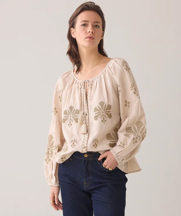 Blouse Embroidery Pebble Beige Summum ecru