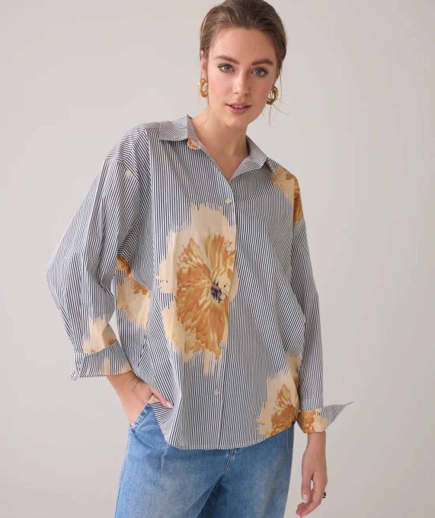 Blouse Flowers Stripes Summum zwart wit