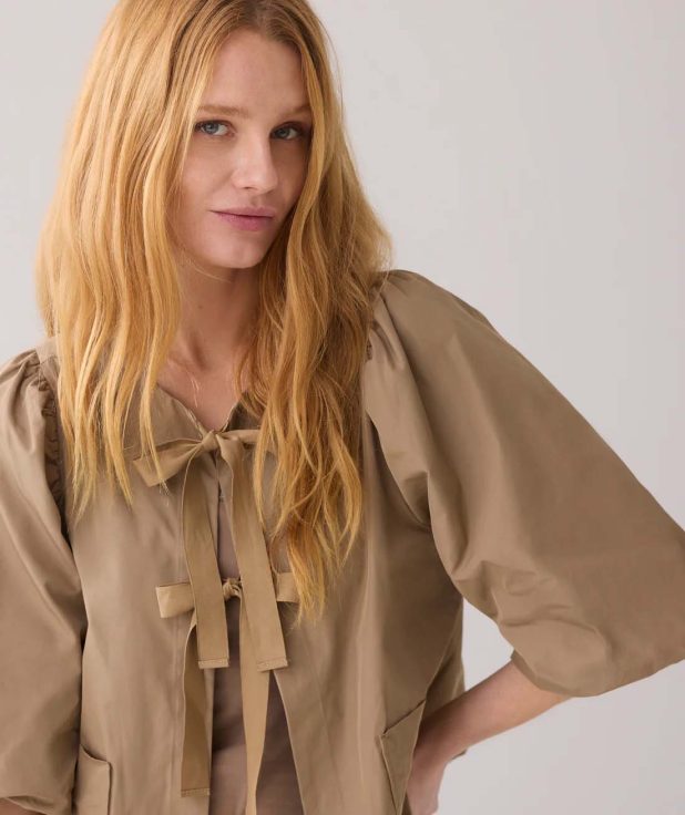Blouse Bow Khaki Summum beige bruin
