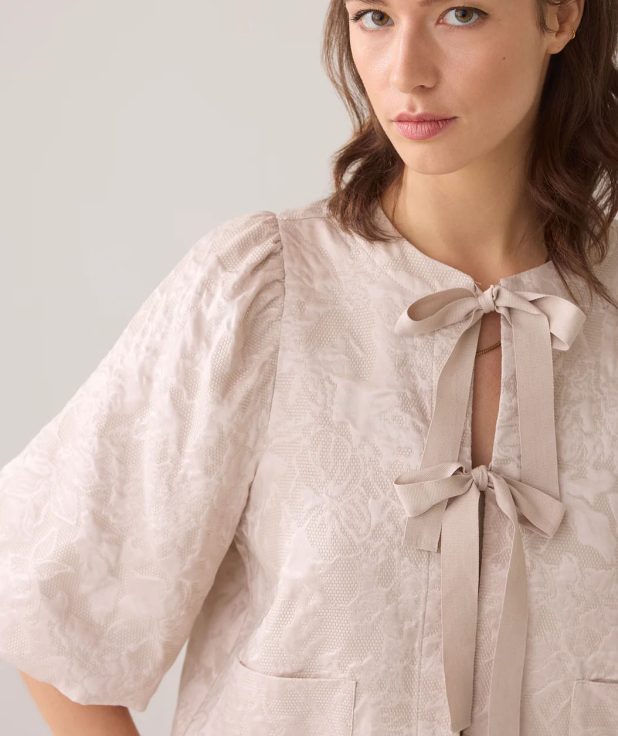 Blousejasje Jacquard Beige Summum strik