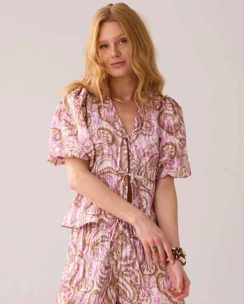 Blouse Botanic Print Summum roze bruin
