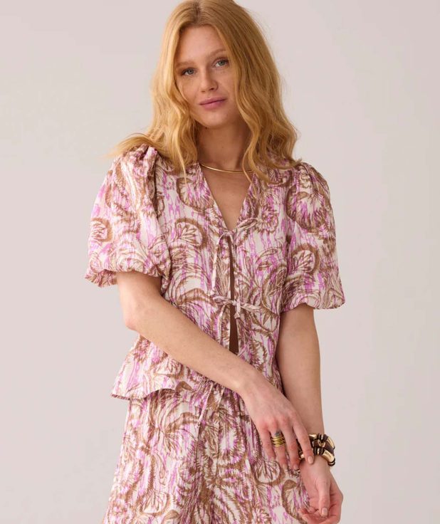 Blouse Botanic Print Summum roze bruin