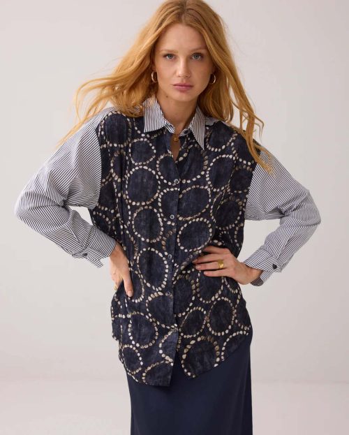 Blouse Print Blauw Summum gestreept