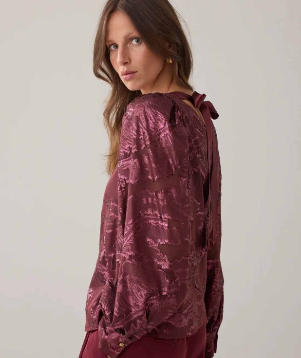 Blouse Shiny Jacquard Summum rood